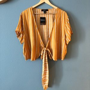 Forever 21 Plus Striped Tie-Front Crop Top